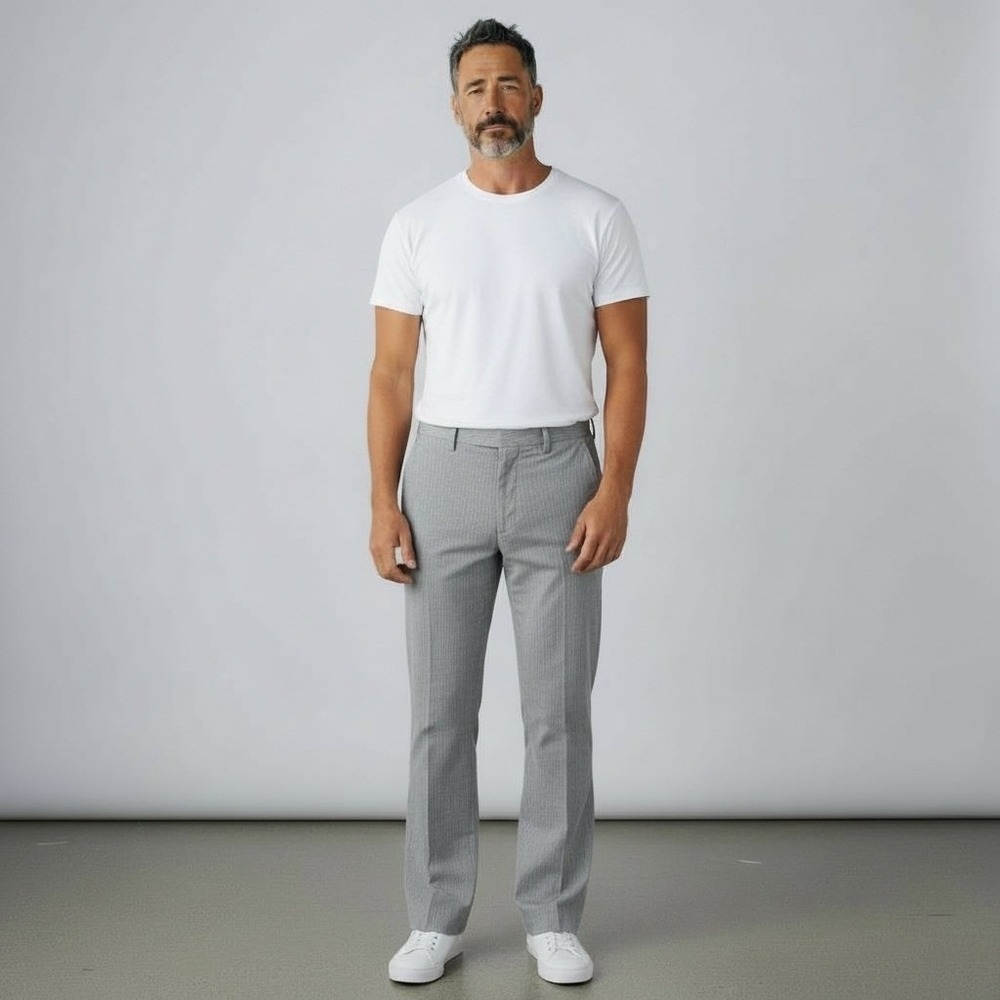John Varvatos Pants‎ Men's 34x34 Gray Striped Cotton Chino Dress Trousers